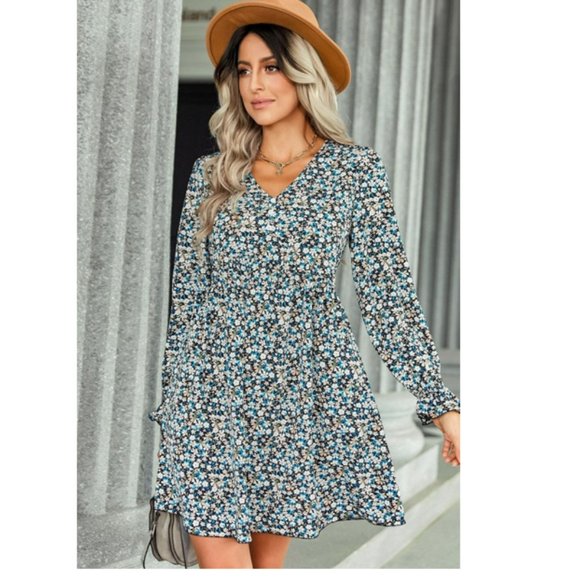 Floral Decorative Button Mini Dress - Picture 10 of 14